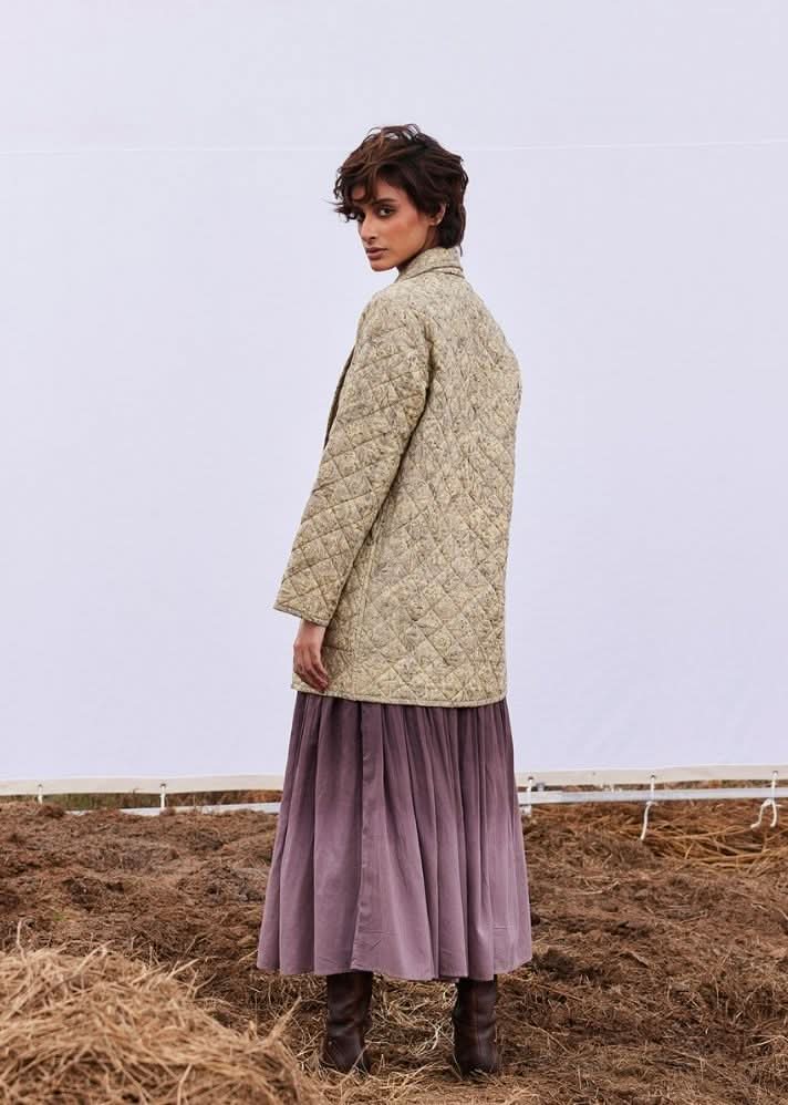 A Model Wearing Beige Pure Cotton Stone Floral Jacket curated by Only Ethikal