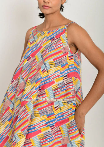 Scribble Hand Block Linen Maxi