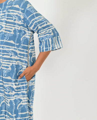 A Model Wearing Blue Organic Cotton Indigo Splash C-Ord Set With Linen Pants, curated by Only Ethikal