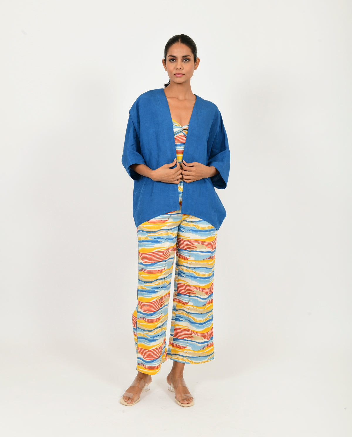 A Model Wearing Multicolor Organic Cotton Wave Tri Set , curated by Only Ethikal