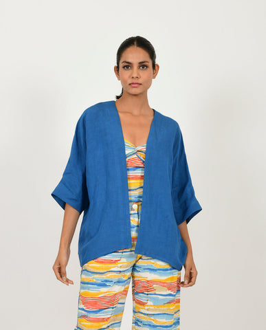 A Model Wearing Blue Organic Cotton Classic Blue Linen Overlay , curated by Only Ethikal