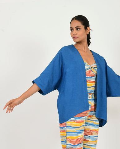 A Model Wearing Blue Organic Cotton Classic Blue Linen Overlay , curated by Only Ethikal