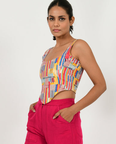 A Model Wearing Multicolor Organic Cotton Scribble Linen Corset , curated by Only Ethikal