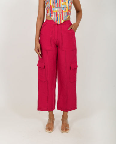 A Model Wearing Multicolor Organic Cotton Linen Corset With Cargo Pants , curated by Only Ethikal