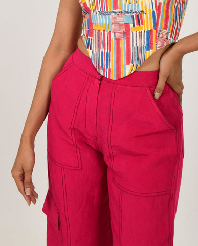 A Model Wearing Multicolor Organic Cotton Linen Corset With Cargo Pants , curated by Only Ethikal
