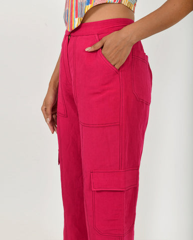 A Model Wearing Multicolor Organic Cotton Linen Corset With Cargo Pants , curated by Only Ethikal
