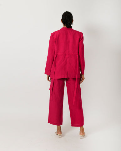 A Model Wearing Multicolor Organic Cotton Viva Magenta Linen Blazer Co -Ord , curated by Only Ethikal