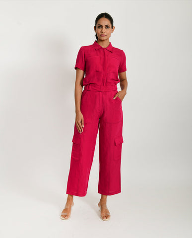 A Model Wearing Pink Organic Cotton Cargo Viva Linen Co- Ord , curated by Only Ethikal