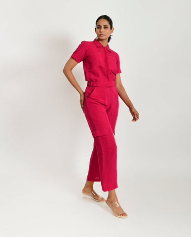 A Model Wearing Pink Organic Cotton Cargo Viva Linen Co- Ord , curated by Only Ethikal