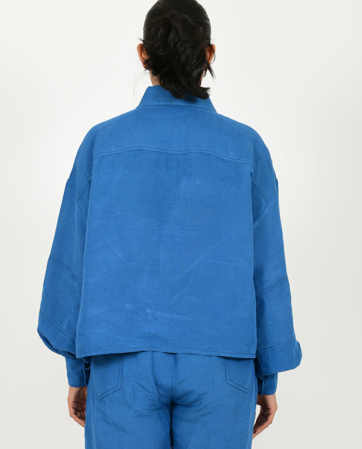 A Model Wearing Blue Organic Cotton Classic Blue Linen Bell Shirt , curated by Only Ethikal