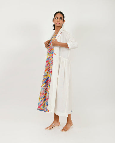 A Model Wearing Multicolor Organic Cotton Offwhite Linen Jacket , curated by Only Ethikal