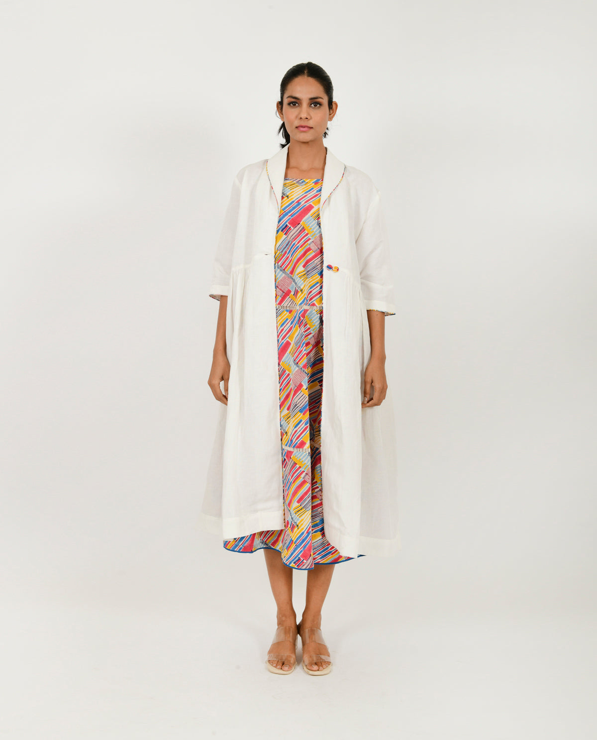 A Model Wearing Multicolor Organic Cotton Scribble Slip/ Jacket Set , curated by Only Ethikal