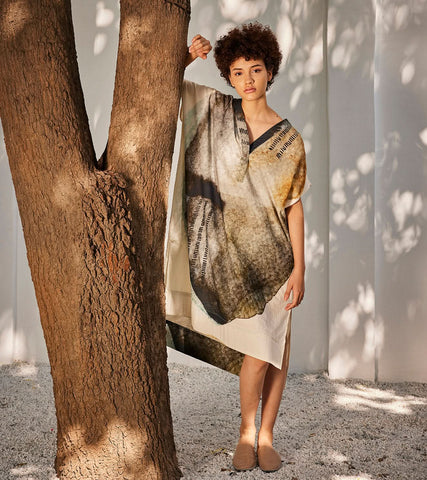 A Model Wearing Multicolor,Pure Cotton Celestial Tales Kaftan Dress curated by Only Ethikal