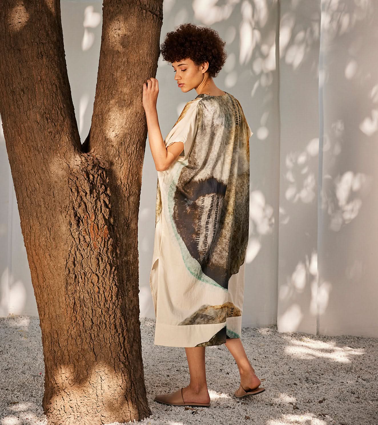 A Model Wearing Multicolor,Pure Cotton Celestial Tales Kaftan Dress curated by Only Ethikal