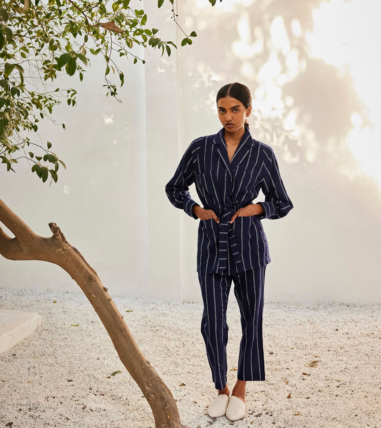 A Model Wearing Blue Pure Cotton Talk To Me Co-ord Set,curated by Only Ethikal