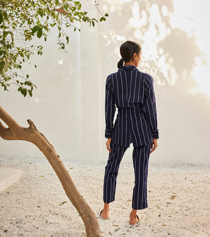 A Model Wearing Blue Pure Cotton Talk To Me Co-ord Set,curated by Only Ethikal