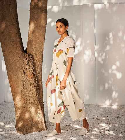 A Model Wearing Multicolor,Pure Cotton Time LapseJumpsuit,curated by Only Ethikal