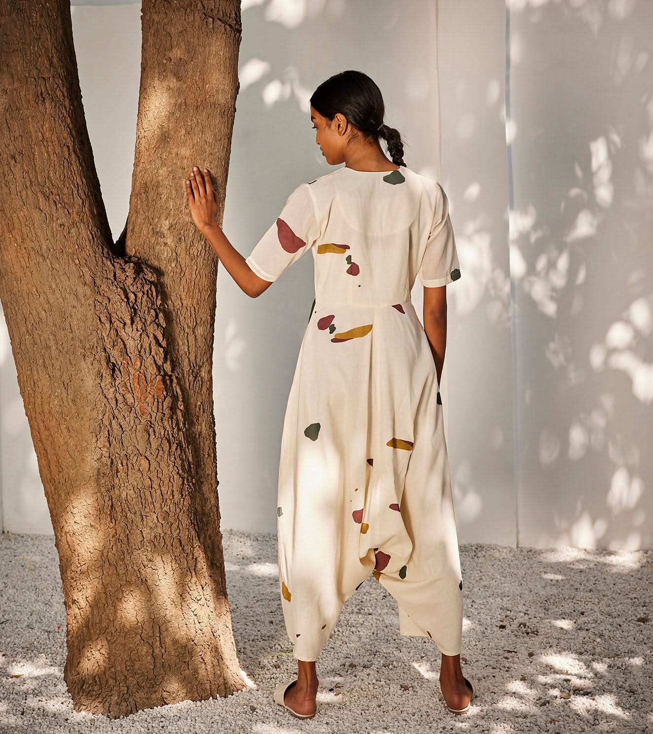A Model Wearing Multicolor,Pure Cotton Time LapseJumpsuit,curated by Only Ethikal