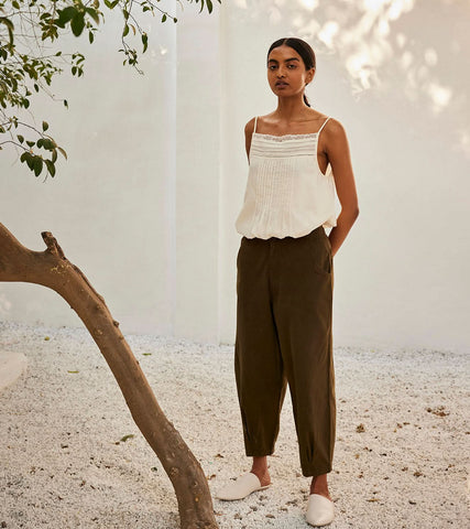 A Model Wearing White Pure Cotton Eggshell Lace Blouse curated by Only Ethikal