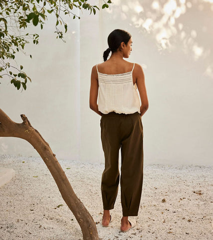 A Model Wearing White Pure Cotton Eggshell Lace Blouse curated by Only Ethikal