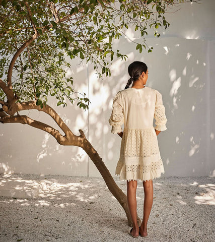 A Model Wearing White Pure Cotton Dreaming Of You Dress curated by Only Ethikal