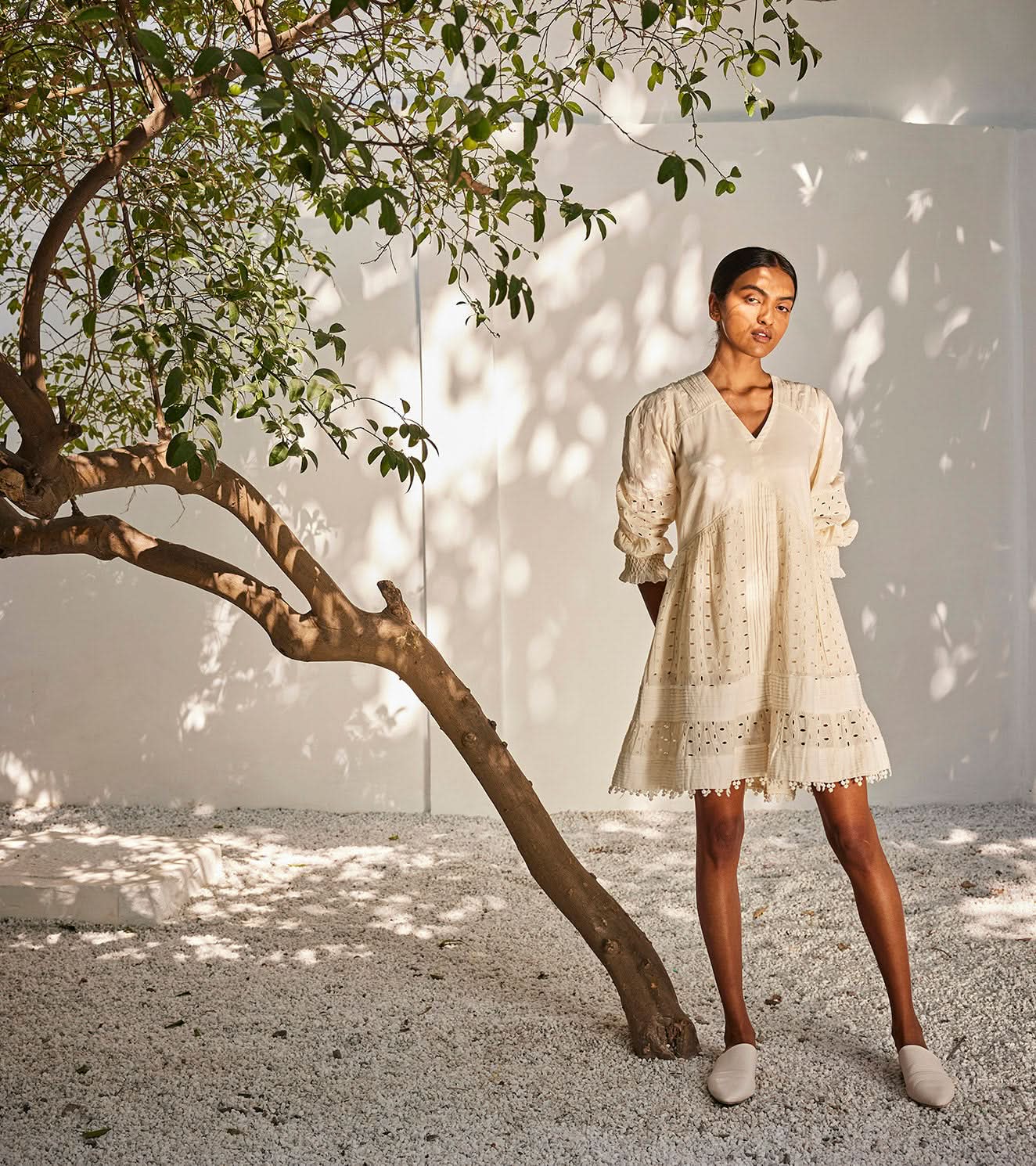A Model Wearing White Pure Cotton Dreaming Of You Dress curated by Only Ethikal