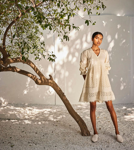 A Model Wearing White Pure Cotton Dreaming Of You Dress curated by Only Ethikal