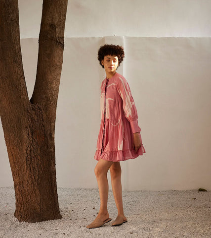 A Model Wearing Pink Pure Cotton Daffodil Dress curated by Only Ethikal