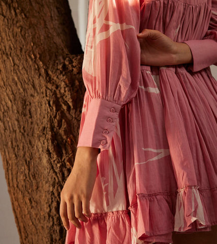 A Model Wearing Pink Pure Cotton Daffodil Dress curated by Only Ethikal