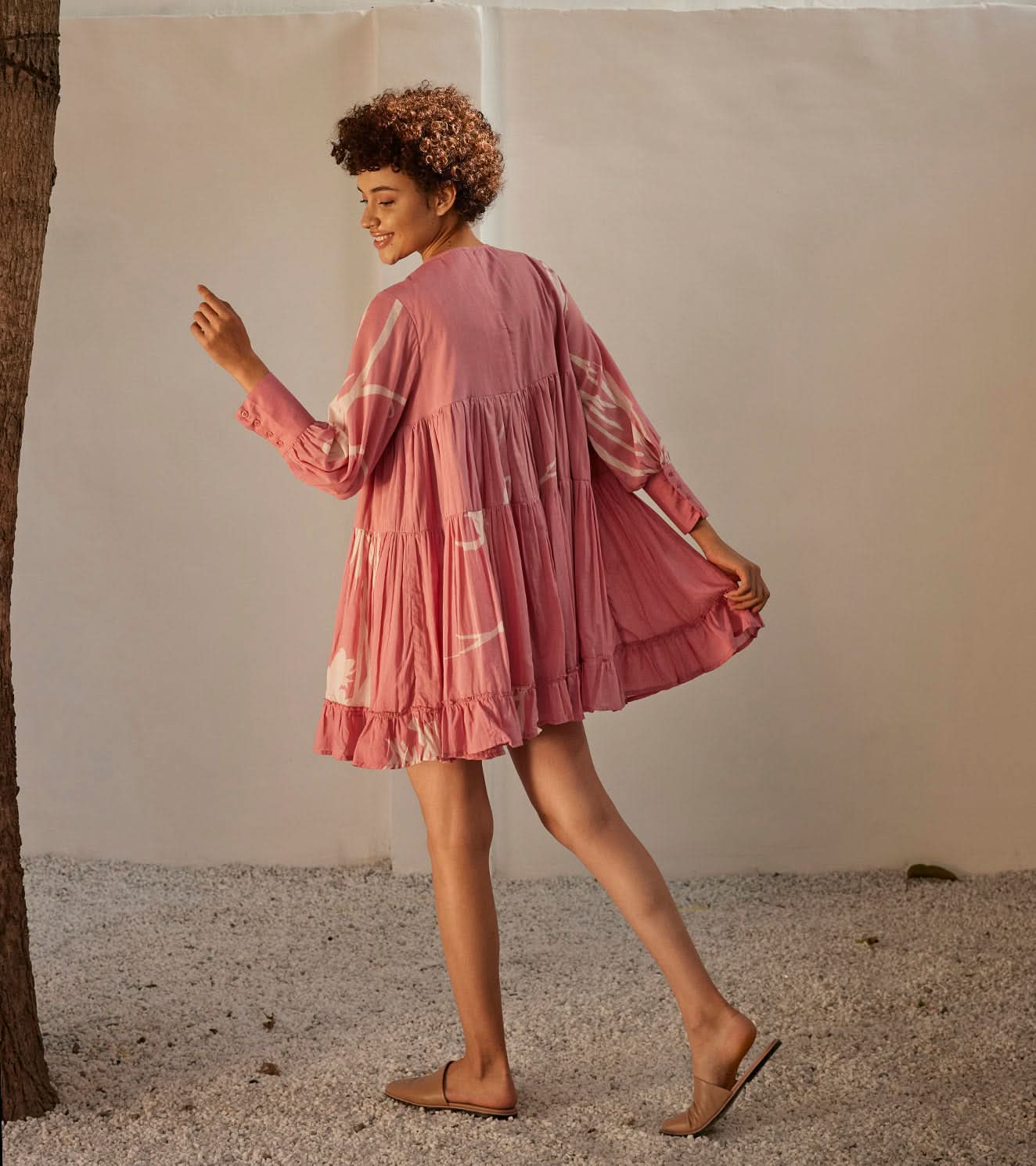 A Model Wearing Pink Pure Cotton Daffodil Dress curated by Only Ethikal