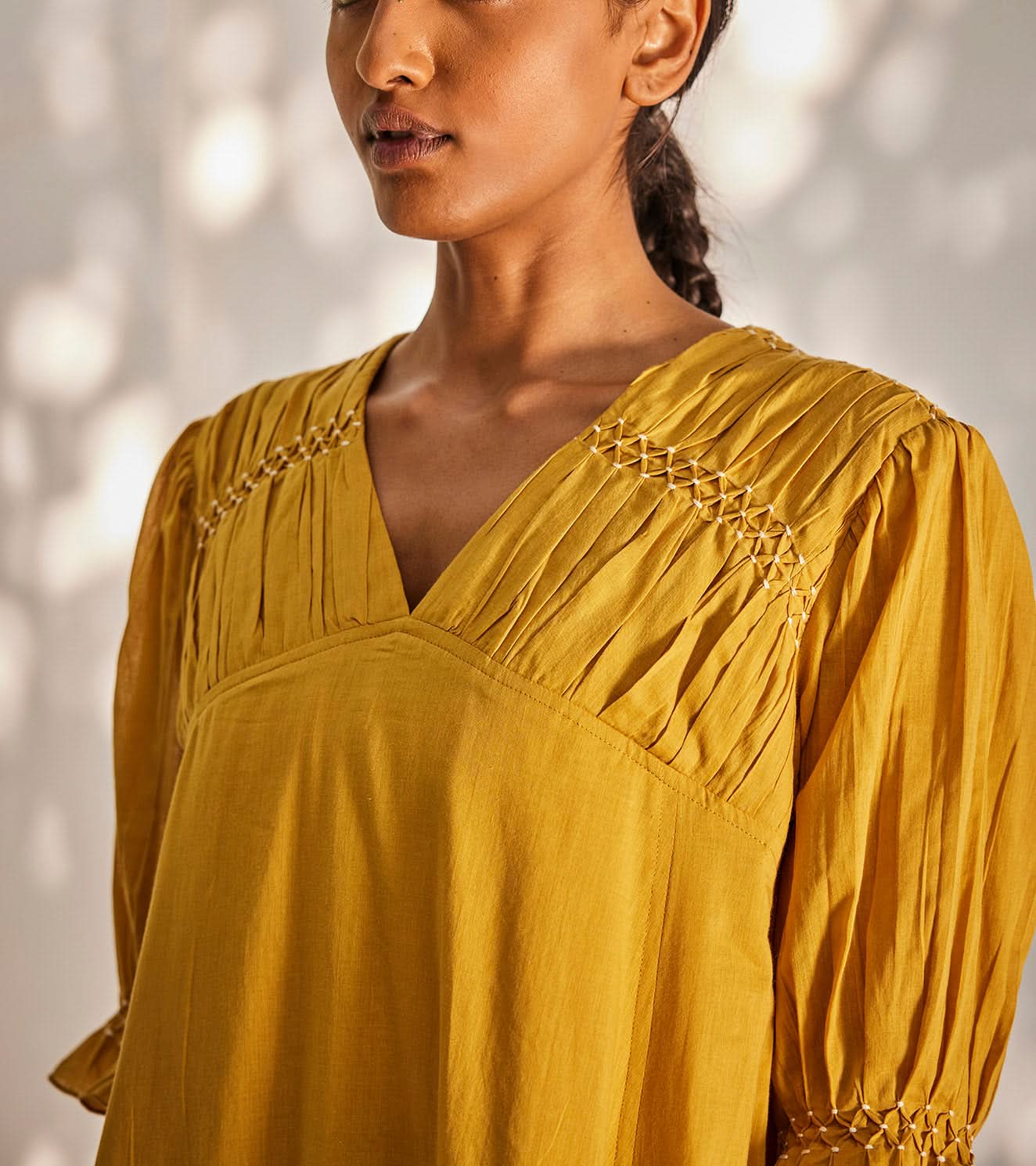 A Model Wearing Yellow Pure Cotton Warm Afternoon Dress curated by Only Ethikal