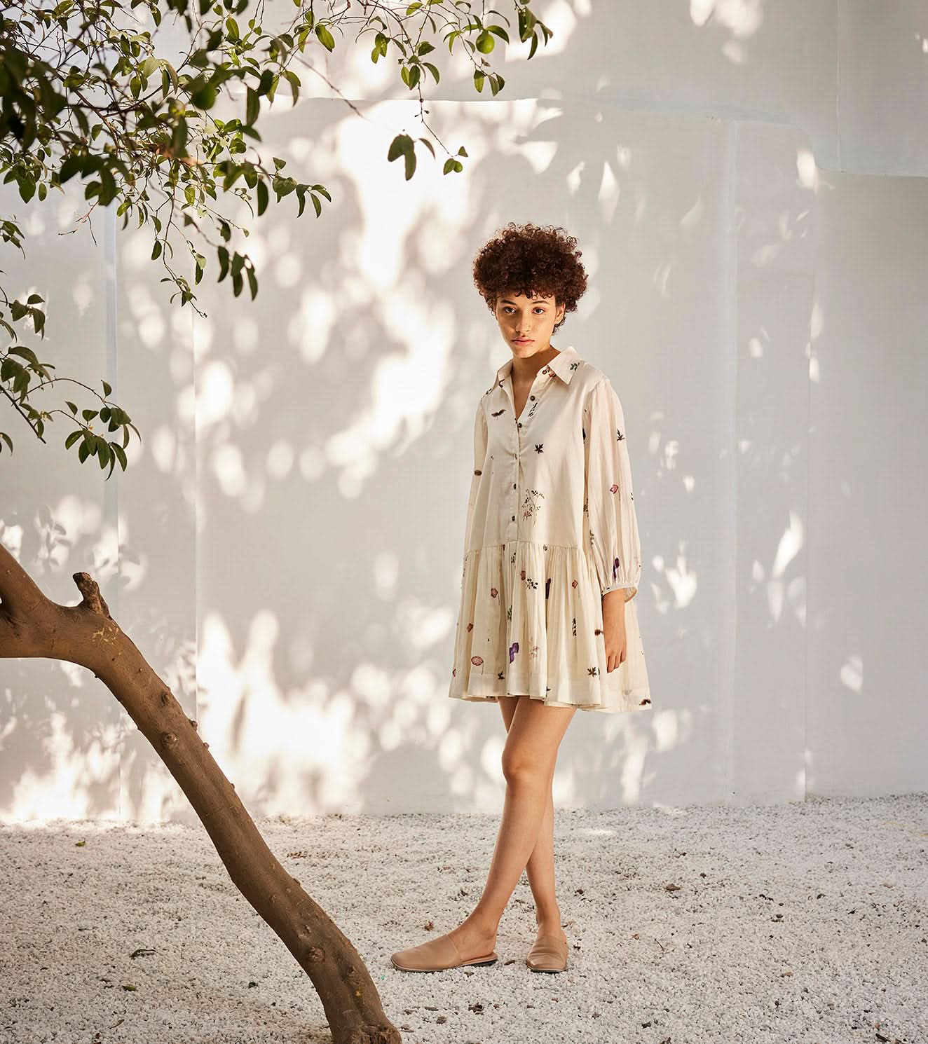 A Model Wearing Multicolor,Pure Cotton Secret Garden Dress curated by Only Ethikal