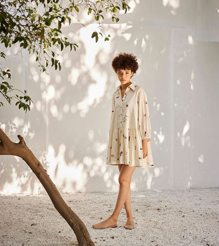 A Model Wearing Multicolor,Pure Cotton Secret Garden Dress curated by Only Ethikal