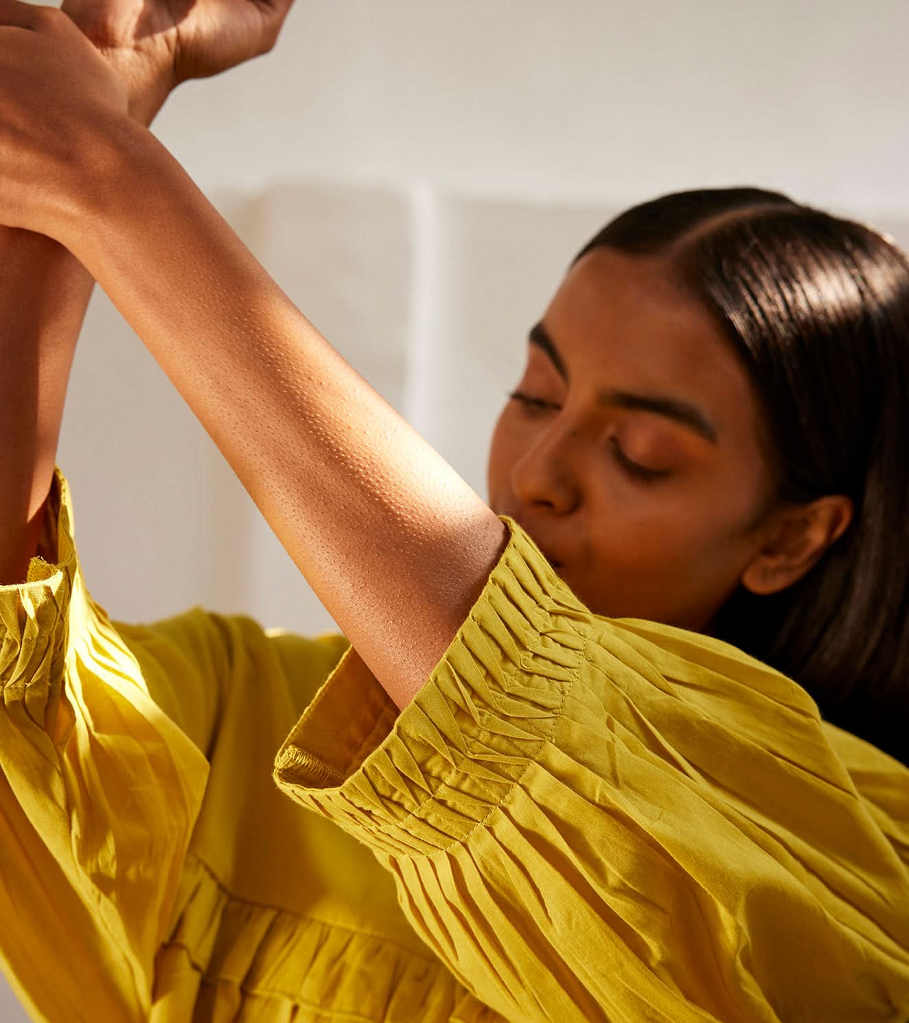A Model Wearing Yellow Pure Cotton Marigold Dress curated by Only Ethikal