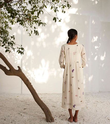 A Model Wearing Multicolor,Pure Cotton Botanical Dress curated by Only Ethikal