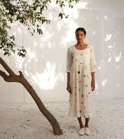 A Model Wearing Multicolor,Pure Cotton Botanical Dress curated by Only Ethikal