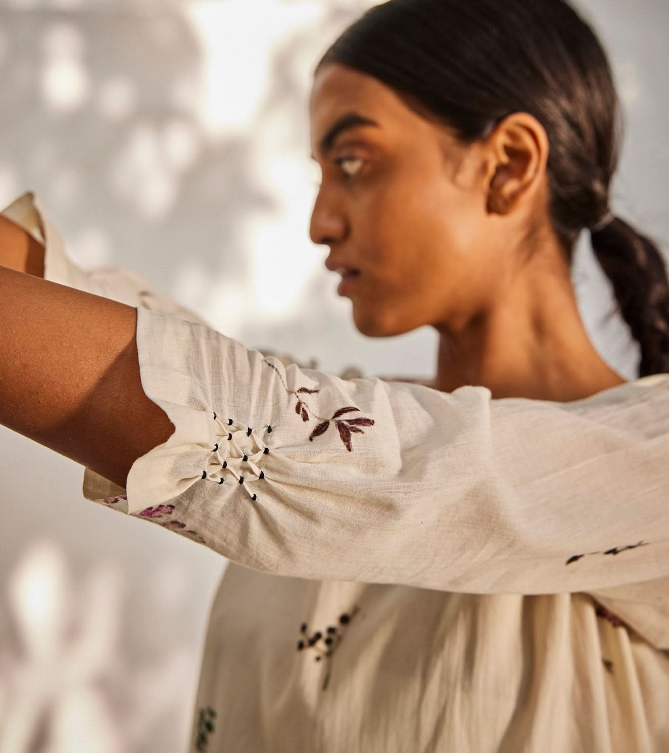 A Model Wearing Multicolor,Pure Cotton Botanical Dress curated by Only Ethikal