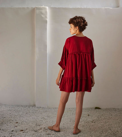 A Model Wearing Red Pure Cotton Crimson Love Dress curated by Only Ethikal
