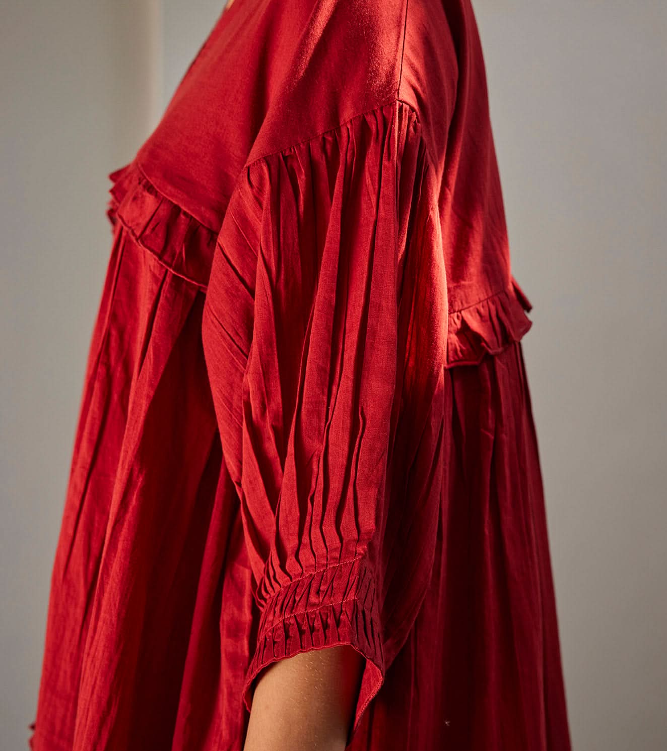 A Model Wearing Red Pure Cotton Crimson Love Dress curated by Only Ethikal