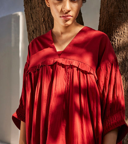 A Model Wearing Red Pure Cotton Crimson Love Dress curated by Only Ethikal