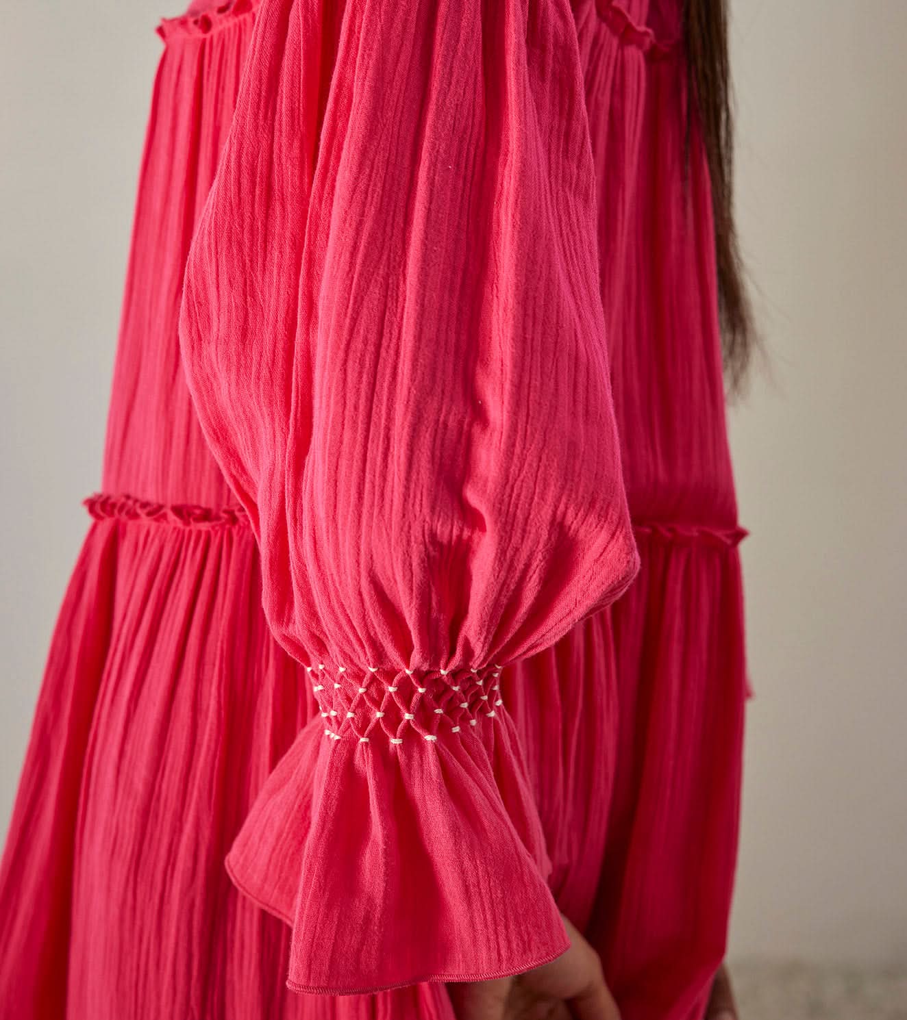 A Model Wearing Pink Pure Cotton First Love Wrap Dress curated by Only Ethikal