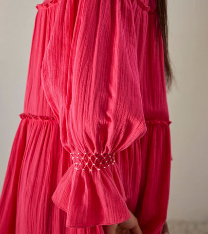 A Model Wearing Pink Pure Cotton First Love Wrap Dress curated by Only Ethikal