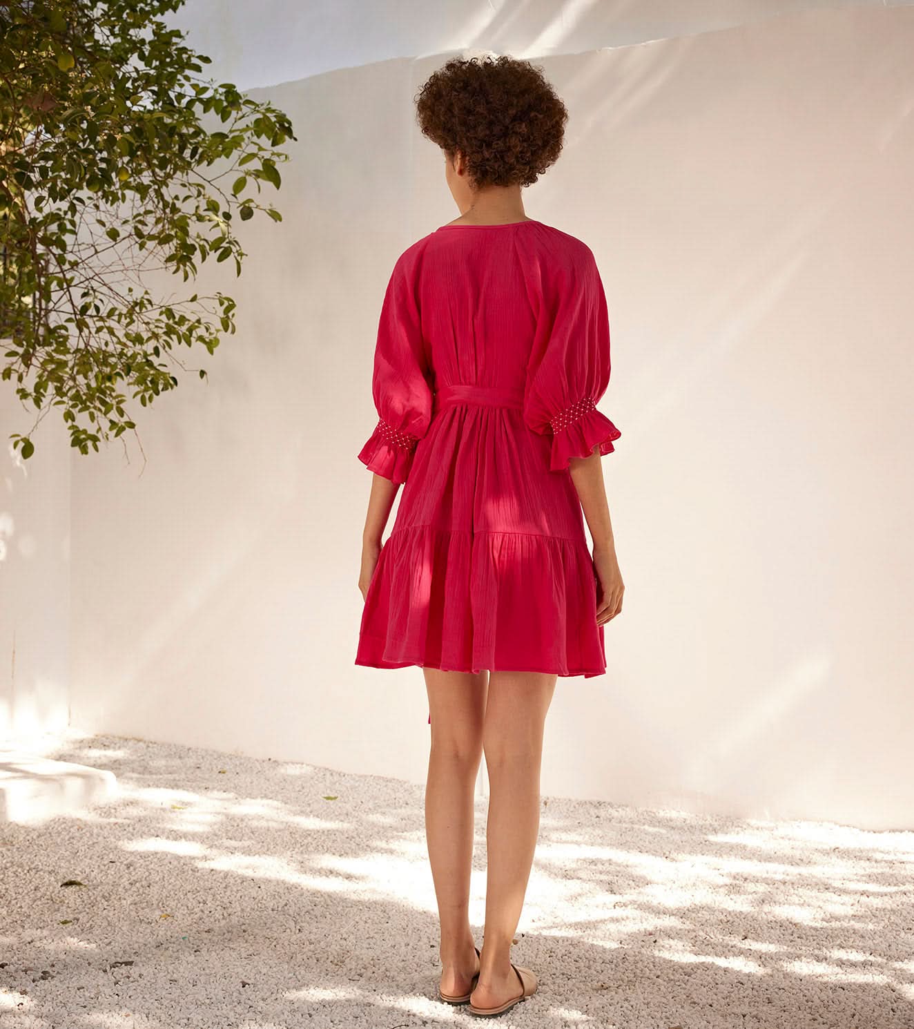 A Model Wearing Pink Pure Cotton First Love Wrap Dress curated by Only Ethikal