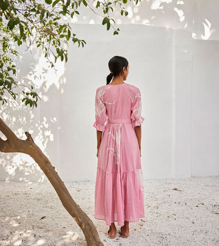 A Model Wearing Pink Pure Cotton Tale Untold Dress curated by Only Ethikal