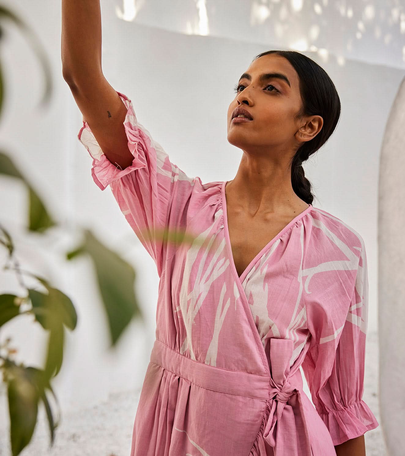 A Model Wearing Pink Pure Cotton Tale Untold Dress curated by Only Ethikal