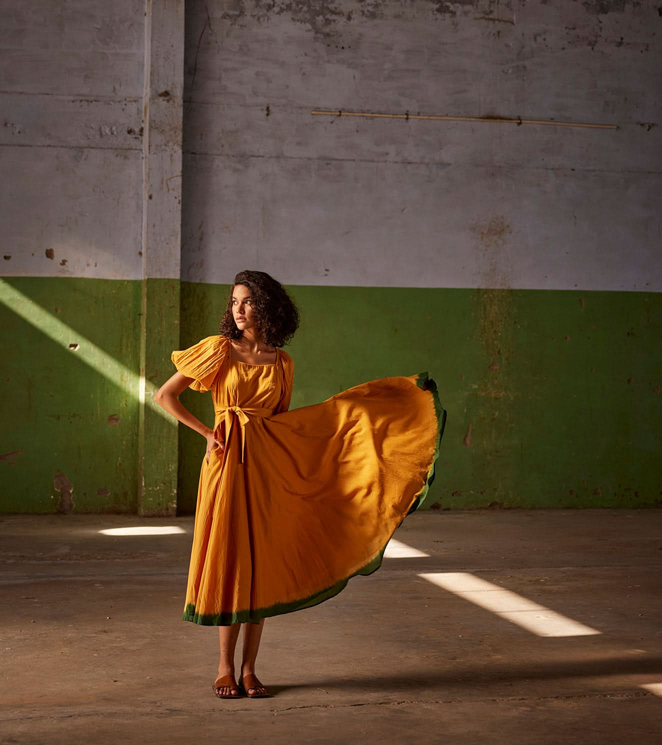 A Model Wearing Yellow Pure Cotton Simmering Sunshine curated by Only Ethikal