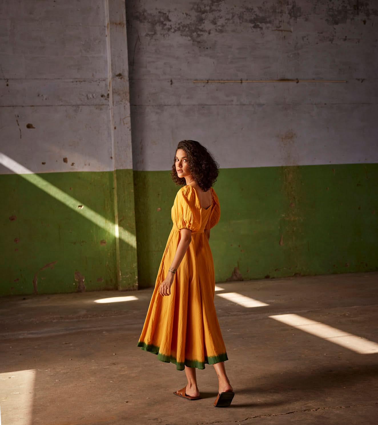 A Model Wearing Yellow Pure Cotton Simmering Sunshine curated by Only Ethikal