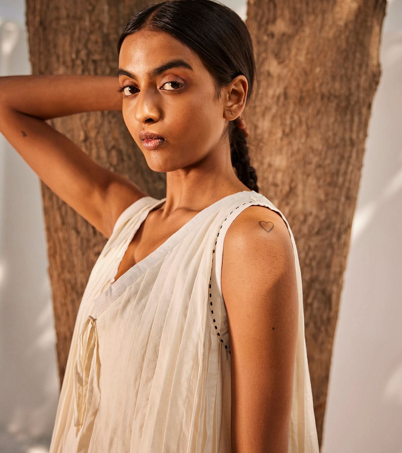 A Model Wearing White Pure Cotton White Mist Dress curated by Only Ethikal