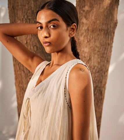A Model Wearing White Pure Cotton White Mist Dress curated by Only Ethikal