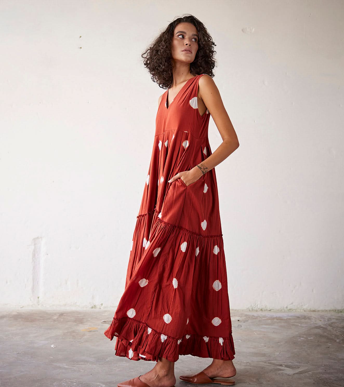 A Model Wearing Multicolor,Pure Cotton Earthen Hues curated by Only Ethikal